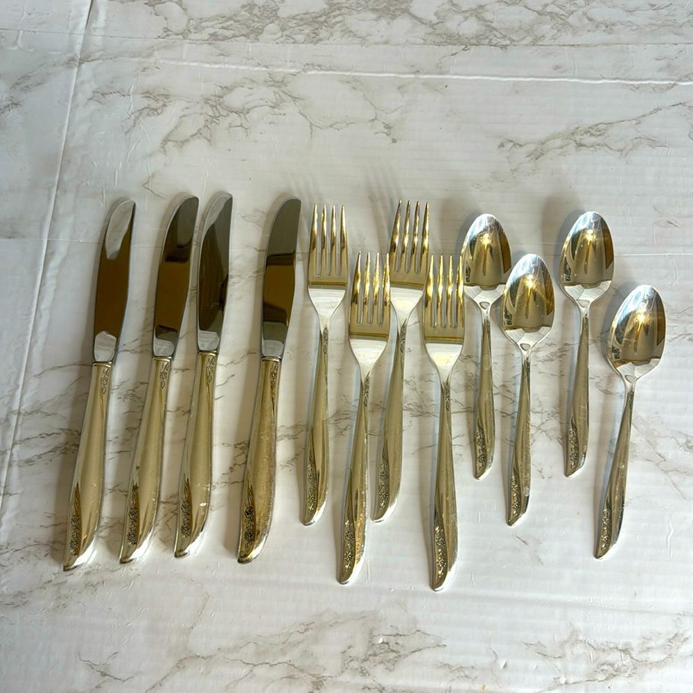 Wm A Rogers Oneida LADY CATHERINE Pattern Silverplate Flatware 12 piece set